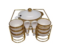 Ensemble de soupières et de bols en céramique de luxe avec bordure dorée, grande capacité, passe au lave-vaisselle, revêtement antiadhésif
