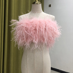Jancoco New Arrival Strapless Sleeveless Fur Vest Women Ostrich <strong>Feather</strong> <strong>Top</strong> <strong>with</strong> Fur Necklace - Product Image 3