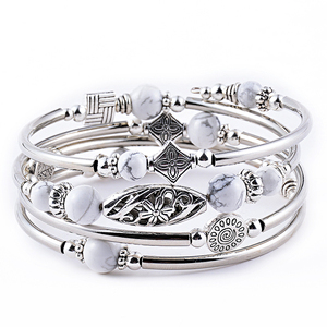 <span class=keywords><strong>2025</strong></span> Hợp Thời Trang Boho Sang Trọng Bạc Mạ Kẽm Hợp Kim Màu Ngọc Lam Đính Cườm Hình Học Nhiều Lớp Unisex Linh Hoạt Chữ Thập Vòng Đeo Quyến Rũ - Product Image 2