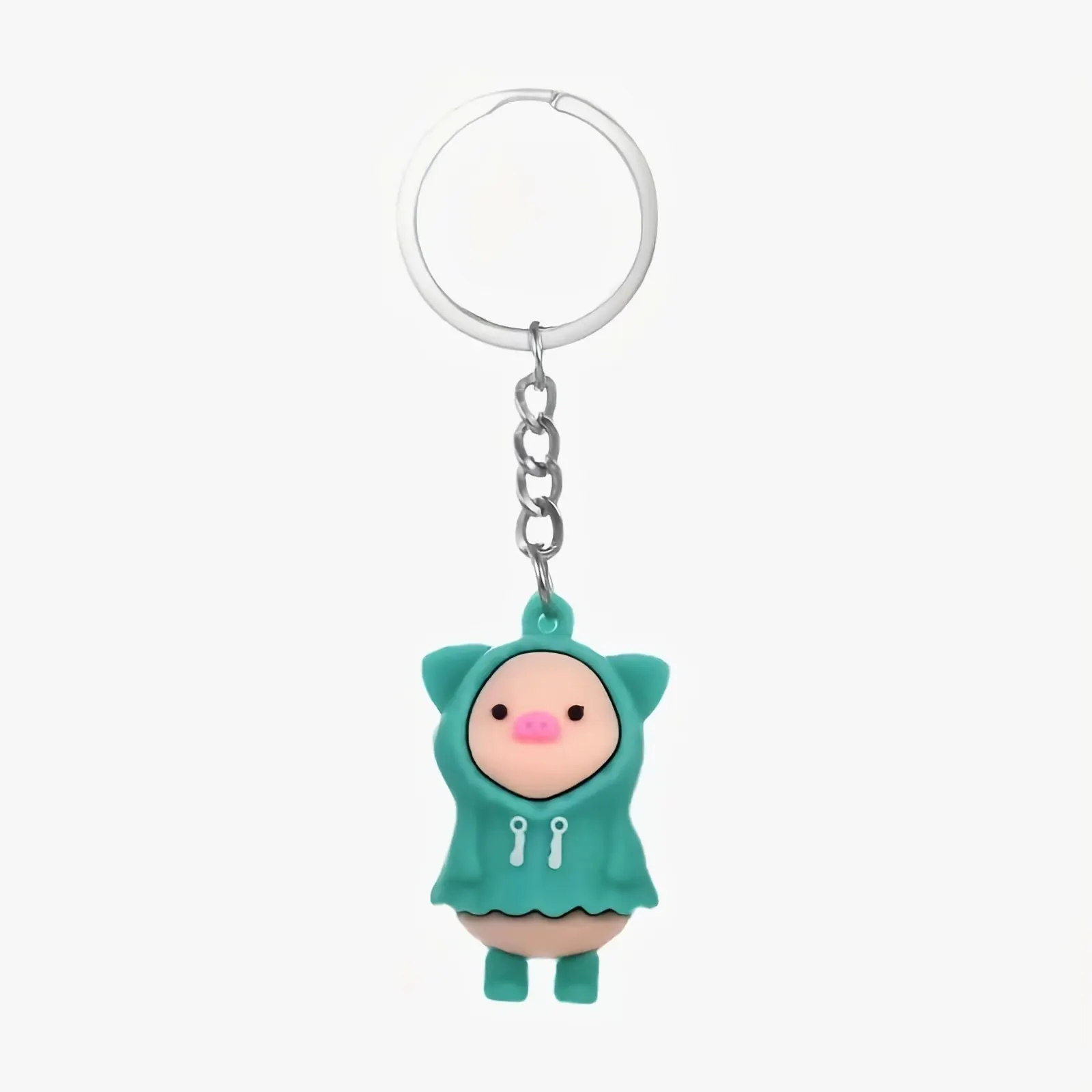 Nouveau design vente chaude mignon dessin animé cochon porte-clés 3D PVC caoutchouc porte-clés argent métal porte-clés