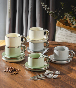 Elegante Set Tazza da Caffè in Ceramica con Bordo Argentato, Piattino e Cucchiaino, Tazza da Tè in Porcellana per Casa, Caffetteria, Matrimoni, Tè Pomeridiano, Regalo - Product Image 1