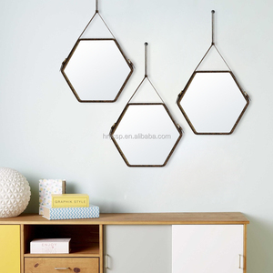Décoratif moyen hexagone accrocher liège miroir <span class=keywords><strong>mural</strong></span> avec bracelet en cuir - Product Image 2