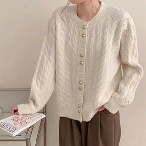 Autumn New Vintage Gold Button Gentle Style Knitted Cardigan Round Neck Solid Color Design Sweater <strong>Top</strong> - Product Image 1