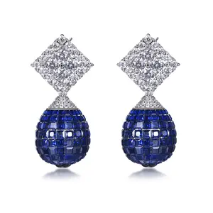 Celebridade pedras preciosas 925 prata esterlina luxo personalizar azul espinélio bola forma gota brinco preço aniversário natal presente