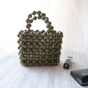 <span class=keywords><strong>Sac</strong></span> à main en bois pour femmes, tout-assorti, de qualité supérieure, avec perles, fait à la main, d'ambiance, tendance - Product Image 1