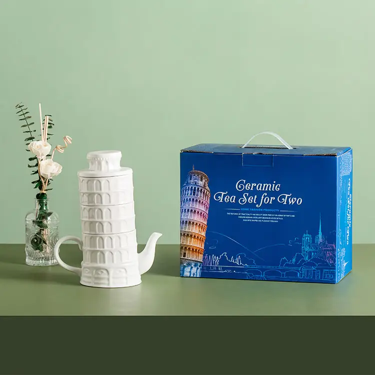 एसवाईएल सिरेमिक चायदानी जापानी शैली का उपहार फिल्टर चाय का सेट एक पॉट दो कप घरेलू प्यारा लीनिंग टॉवर ऑफ पीसा चाय सेट उपहार बॉक्स