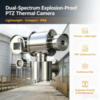 Caméra PTZ anti-explosion à double spectre Suangsi, acier inoxydable 304, IP68, image thermique 640x512, lumière visible 400w, OEM ODM RS485
