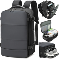 Sac à dos de voyage grande capacité, étanche, extensible, pour ordinateur portable, avec compartiment à chaussures, en PU Oxford