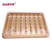 KARYO 2302B Boîte d'emballage jetable de luxe en plastique doré à 8 compartiments pour la pâtisserie, le snack, les biscuits et les biscuits avec couvercle transparent