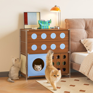 Casa para Gatos, Villa para Mascotas, Mueble Multifuncional de Almacenamiento con Cama y Baño, Rectangular, Tamaño Mediano para Gatos - Product Image 1