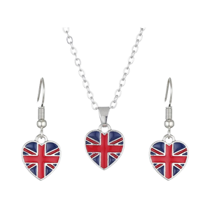 GAUEIOUR Platinum <span class=keywords><strong>Jubilee</strong></span> Celebration 70th Anniversary Heart-Shaped Union Jack Flag Necklace Earring Set Metal Crafts Decorative - Product Image 1