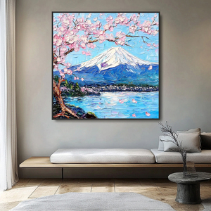 Décoration murale à la main <span class=keywords><strong>fleur</strong></span> Fuji montagne paysage naturel <span class=keywords><strong>peinture</strong></span> à l'huile texturé peintures d'art japonais - Product Image 3