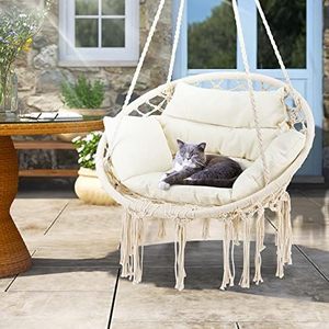 Parfait pour la chambre à coucher, le porche, les adultes, le balcon, <span class=keywords><strong>hamac</strong></span> en macramé <span class=keywords><strong>beige</strong></span>, chaise suspendue à bascule avec coussin moyen - Product Image 6