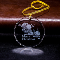 Ornements de Noël en cristal facetté rond de 70 mm, pendentifs Père Noël et rennes gravés au laser 3D avec cordon pailleté doré