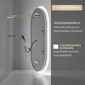 Large <b>Bathroom</b> Mirror Oval LED Vanity Mirror Wall Mounted w Bluetooth, Digital Display, Back Front Lit, Anti Fog for Hotel Hall - Product Image 6