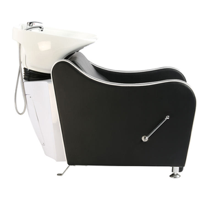 Sillón de Barbería con Lavabo de Cerámica Blanco, Sillón de Peluquería de Cuero Sintético y Silla Portátil con Lavabo para Champú - Product Image 5