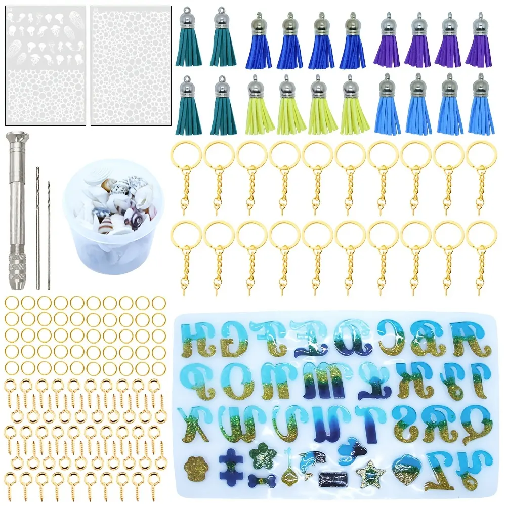 Timesrui 147pcs Lettre Résine Moule Kit Pour DIY Pendentif Porte-clés Fabrication-Comprend Silicone Moules, Perceuse À Main Et Forets