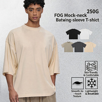 T-shirt Homme Col Montant Ample en Coton Pur 250G Style Rétro Américain Écologique Respirant à Épaules Tombantes