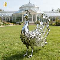 Escultura Moderna Abstracta de Pavo Real en Acero Inoxidable, Diseño Personalizado para Decoración de Jardín Exterior