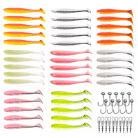 TK 61 pièces ensemble d'appâts de pêche queue de pagaie extensible leurres de pêche souples ensemble de vers coulant tête de gabarit barbelé crochet kit de matériel boîte