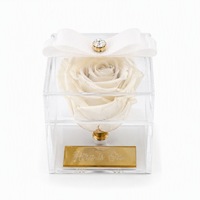 Rose éternelle en gros dans une boîte en verre, rose véritable longue durée, cadeau pour la Saint-Valentin, couleurs personnalisées