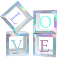 Boîte à ballons transparente holographique irisée BJ260612, cube de ballons personnalisé avec alphabet, pour décoration de mariage et de fête