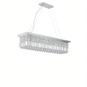 Lustre rectangulaire moderne en cristal chromé et fer, 8 lumières LED, luminaire suspendu pour îlot de cuisine - Product Image 1