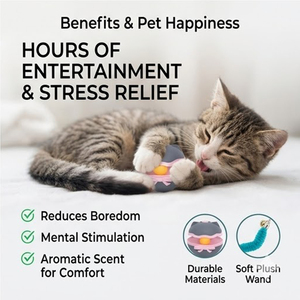 Nuevo Juguete Eléctrico para Gatos con Cabeza de Gato, Palo de Entrenamiento y Entretenimiento, Plumas, Cascabeles, Material PP Resistente y Masticable, Lindo para Mascotas - Product Image 3