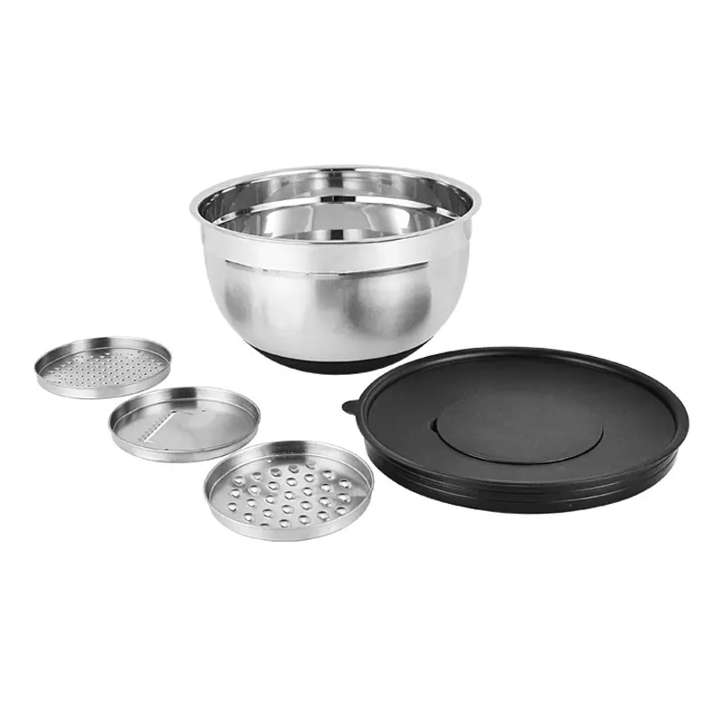 Wholesale Kitchen Non Slip Bottom Mixing Bowl Multifunctional Stainless Steel Salad Mixing Bowls With Lids