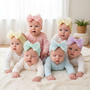 Bandeau <span class=keywords><strong>Turban</strong></span> Unisexe Élastique 5 Couleurs Mignon en <span class=keywords><strong>Maille</strong></span> de Nylon Douce avec Nœud, Accessoire Cheveux Lavable Écologique Confortable pour Bébé - Product Image 2