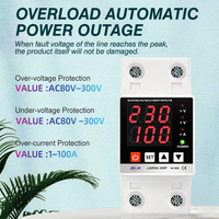 Protecteur de surtension réglable DIN Rail 100A, protection contre les surtensions et les sous-tensions, large plage 80-300V, relais de déconnexion automatique en cas de surintensité, précision ±1%
