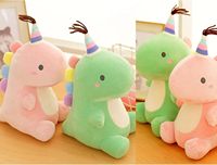 Boneka Dinosaurus Gemuk Lucu 30cm, Mainan Hewan Isi Lembut dengan Topi Pesta untuk Hadiah Ulang Tahun Anak