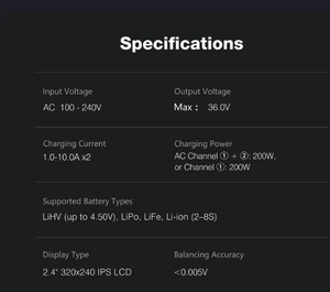 เครื่องชาร์จอัจฉริยะ UP13 AC 200W 2*10A ช่องคู่ 2-8S กำลังสูง ชาร์จเร็ว สำหรับแบตเตอรี่โดรน FPV และรถบังคับวิทยุ - Product Image 6
