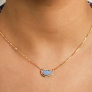 Fine Jewelry Black Opal <b>Necklace</b> October <b>Birthstone</b> Teardrop Pendant Solid Gold Minimalist Elegant <b>Necklace</b> for Anniversary - Product Image 2