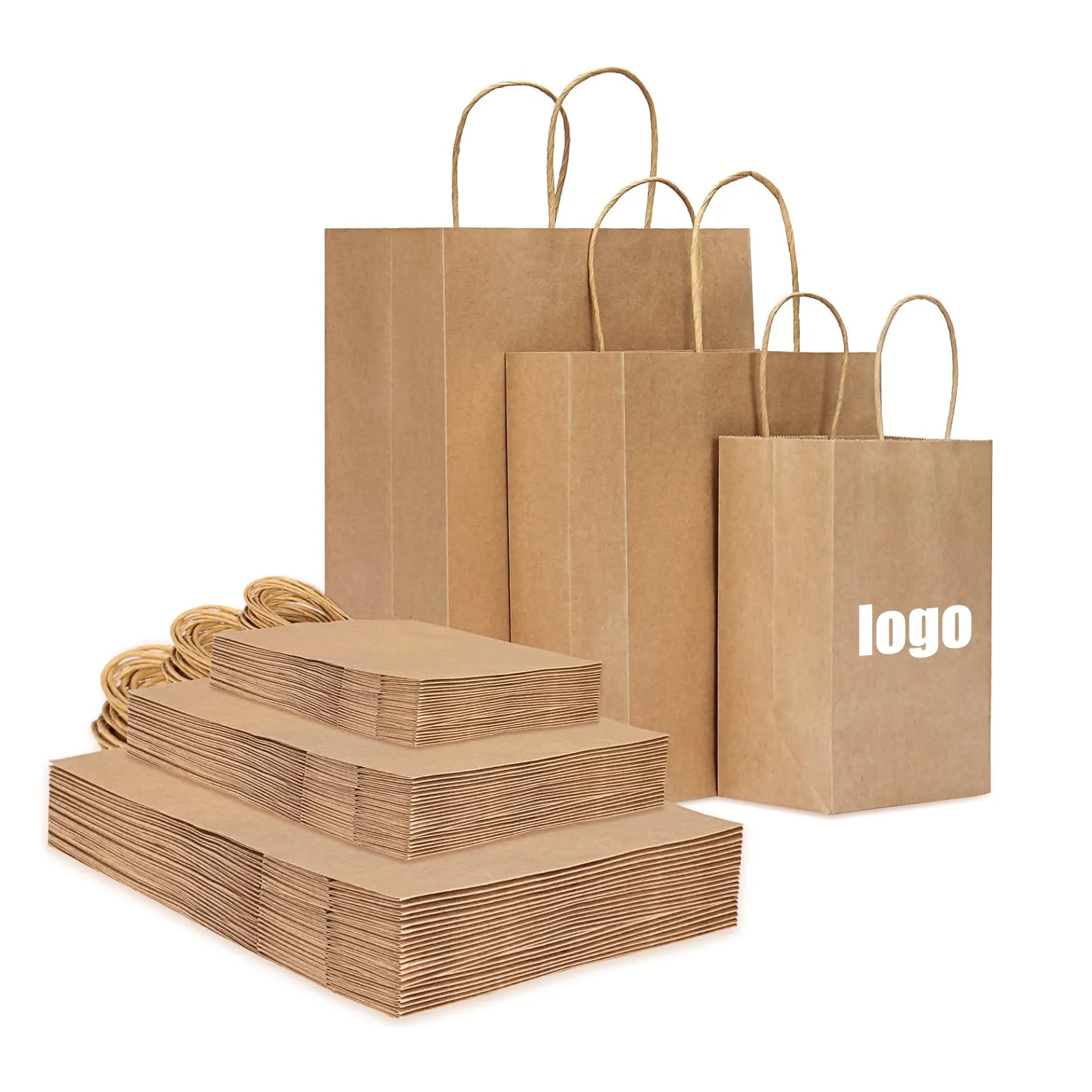 Sacchetti di carta regalo personalizzati biodegradabili marrone biodegradabile per acquisti personalizzati In varie dimensioni