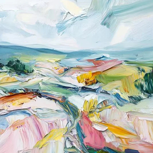 Valley In Bloom Textured Palette Knife Abstract Landscape <b>Painting</b> Neutral Contemporary Handpainted Wall Decorative Artwork - Product Image 5