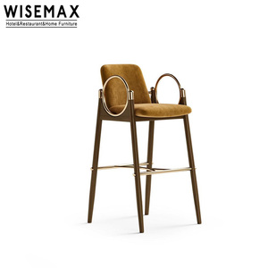 MUEBLES WISEMAX, Muebles de Bar de Lujo, Silla Alta de Tela de Terciopelo, Taburetes de Madera Maciza y Metal <span class=keywords><strong>para</strong></span> Cafetería, Barra de Hotel - Product Image 5