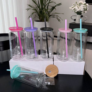 كوب بتصميم كرة الثلج بسعة 16 أونصة، صديق للبيئة، معزول بجدار مزدوج من البلاستيك، تصميم نحيف مع جليتر، غطاء من مادة البولي كربونات وماصة، لهدايا الشاي والنبيذ - Product Image 1