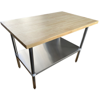 Table de préparation de cuisine commerciale à 2 niveaux OEM ODM Xiangying avec étagère supérieure en bois, cadre en acier inoxydable, table de travail robuste