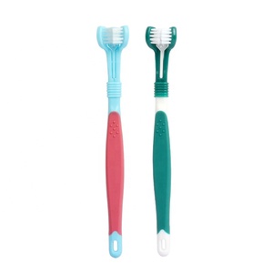 Wholesale 2 in 1 pet dental care <b>Cleaning</b> Three Heads Durable & Soft 3d pet toothbrush for cat dogs - Product Image 3