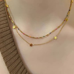 Collana in rame <span class=keywords><strong>con</strong></span> una catena di piccole stelle carine, design unico e chic a forma di stella a cinque punte, catena per clavicola in stile giapponese e coreano - Product Image 4