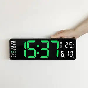 Jam dinding digital LED, elektronik cerdas jam alarm waktu tanggal temperatur jam Minggu jam dinding multifungsi