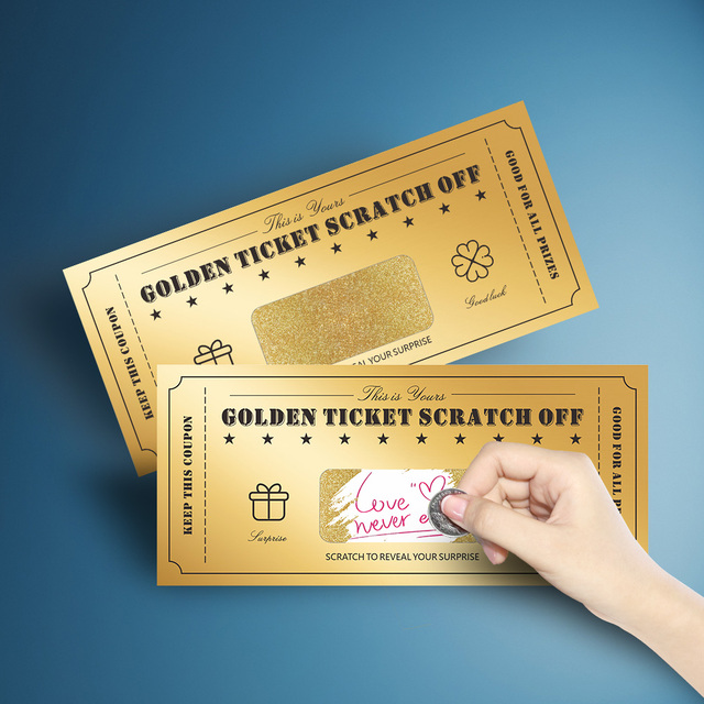 Free Design Golden Scratch Ticket Voucher Paper Gift Scratch off Card with DIY Creativity