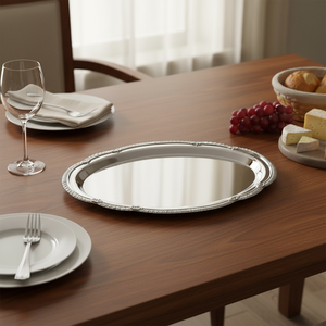 Vassoio Decorativo Ovale 31x22 cm Stile Vintage in Metallo Acciaio Inossidabile Plastica Vetro per Casa e Alimenti per Esposizione - Product Image 3