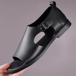 Sandalias de Hombre de Cuero Genuino, Clásicas, para Exteriores, Verano, Antideslizantes, para Playa, Transpirables, Casuales, con Suela Suave - Product Image 1
