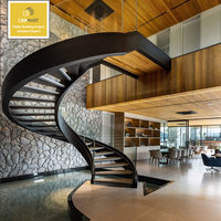 Escalier en spirale moderne de luxe en acier et bois avec rampe en verre, prix d'usine chinois CBMmart