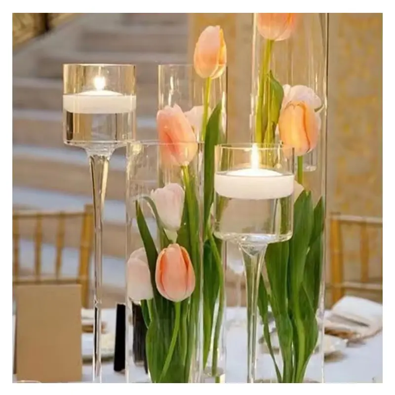 Portacandele in vetro a buon mercato per banchetti festa evento decorazione matrimonio candeliere centrotavola