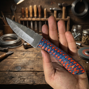 Couteau à lame fixe Drop Point en acier Damas forgé, manche en bois Pakka bleu, personnalisable pour la chasse, le camping et la survie, garantie 3 ans - Product Image 2