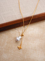 Collier pendentif abeille en perle baroque, laiton plaqué or, chaîne longue de 56 cm, bijoux de style Lyst pour femmes