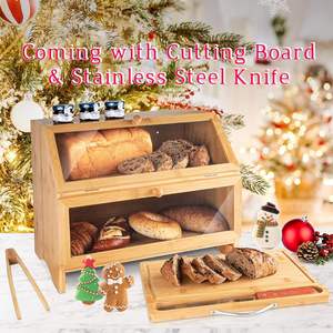 Boîte <span class=keywords><strong>à</strong></span> <span class=keywords><strong>pain</strong></span> en bambou double couche pour la cuisine, planche <span class=keywords><strong>à</strong></span> découper et conteneur de rangement pour couteau <span class=keywords><strong>à</strong></span> <span class=keywords><strong>pain</strong></span> en acier inoxydable avec fenêtres transparentes - Product Image 5